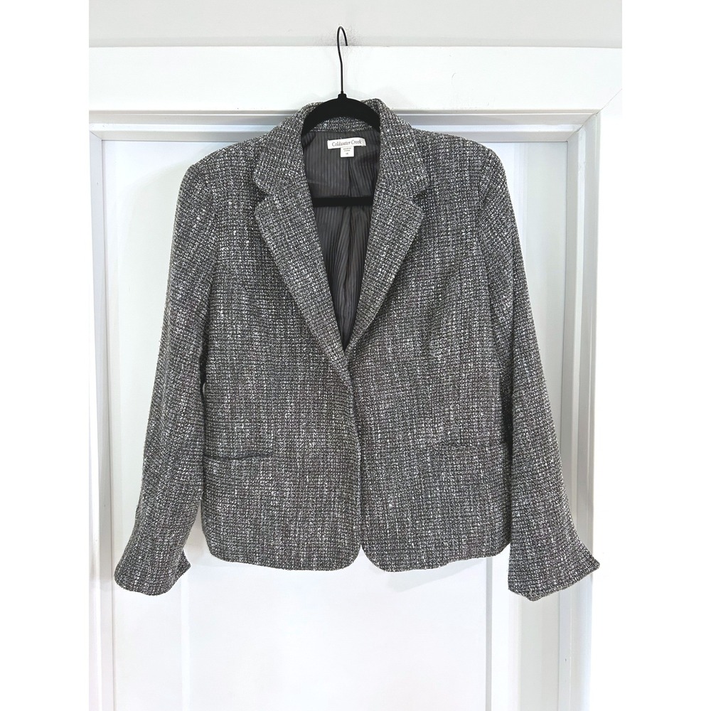 Coldwater Creek Womens Black White Tweed Blazer Jacket‎ Snap Front Size 14